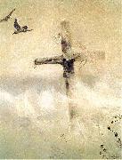 Jozef Chelmonski Cross in blizzard. painting